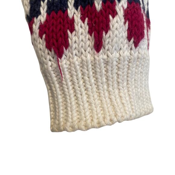 Vintage White Maroon Fair Isle Cardigan Womens Sz Large 80s Cottage Christmas - Picture 15 of 16